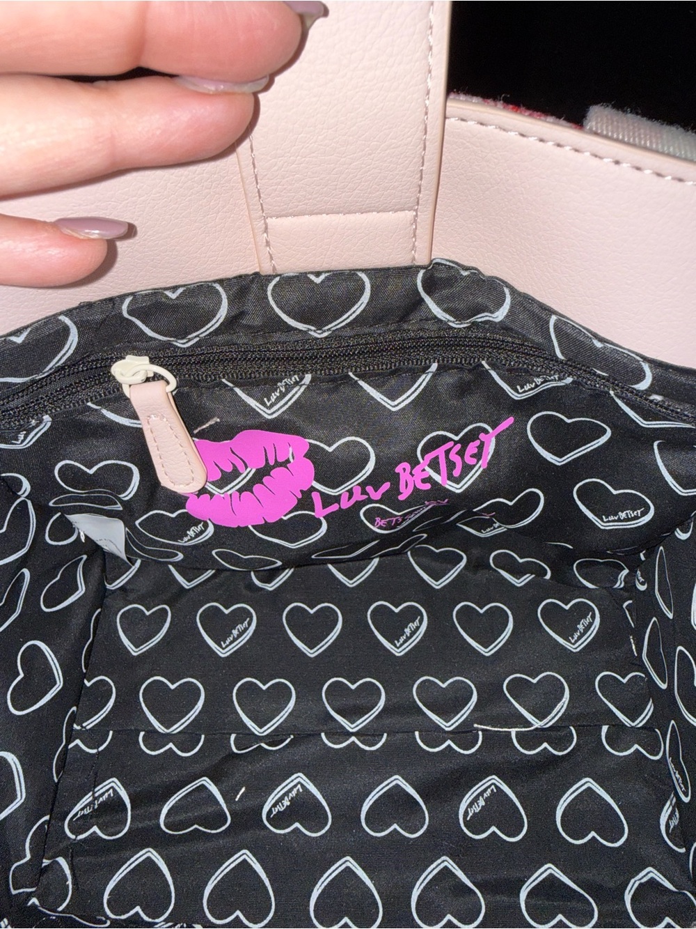 NEW LUV BETSEY JOHNSON Pink Red Cherry RUFFLE TOP HANDLE crossbody pompom Bag - Picture 11 of 16